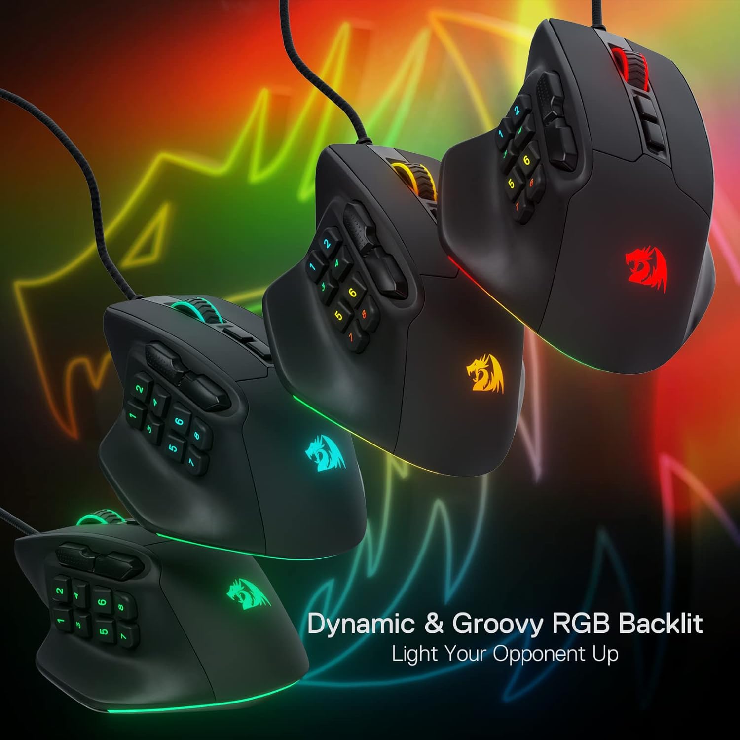 Redragon M811 Aatrox MMO Mouse para juegos, 15 botones programables con cable...