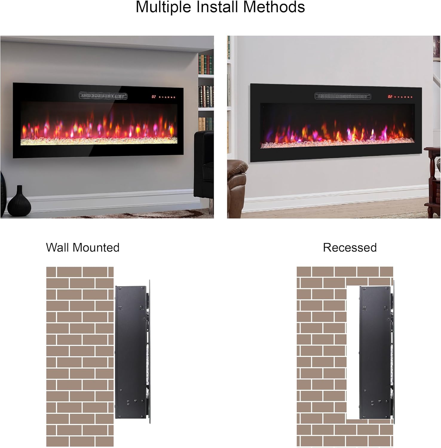 Chimenea eléctrica de 50 pulgadas, estufa de vidrio templado ultrafina de 1400...