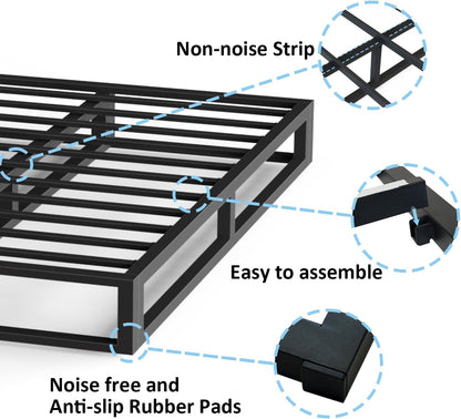 Base de cama King de 6 pulgadas con soporte de listones de acero, plataforma de