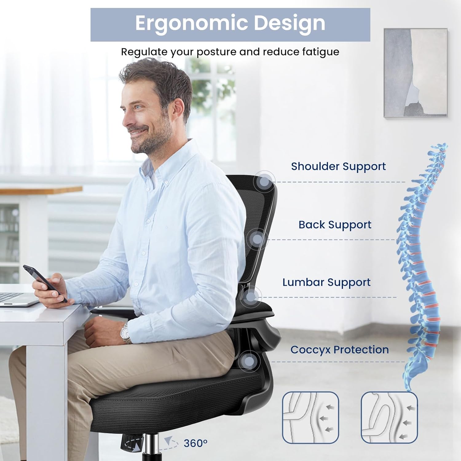 Razzor Silla de oficina, silla de escritorio ergonómica con soporte lumbar y...