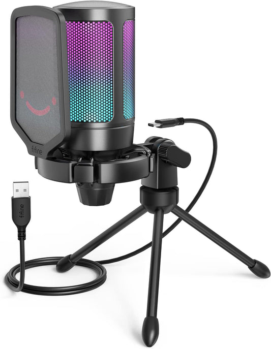 FIFINE Micrófono USB para juegos para PC PS5, micrófono de condensador con...
