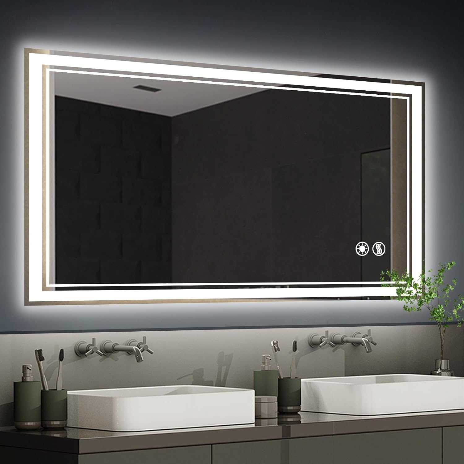 Espejo LED de 40 x 24 pulgadas para baño, espejo de baño sin niebla, con luces,...