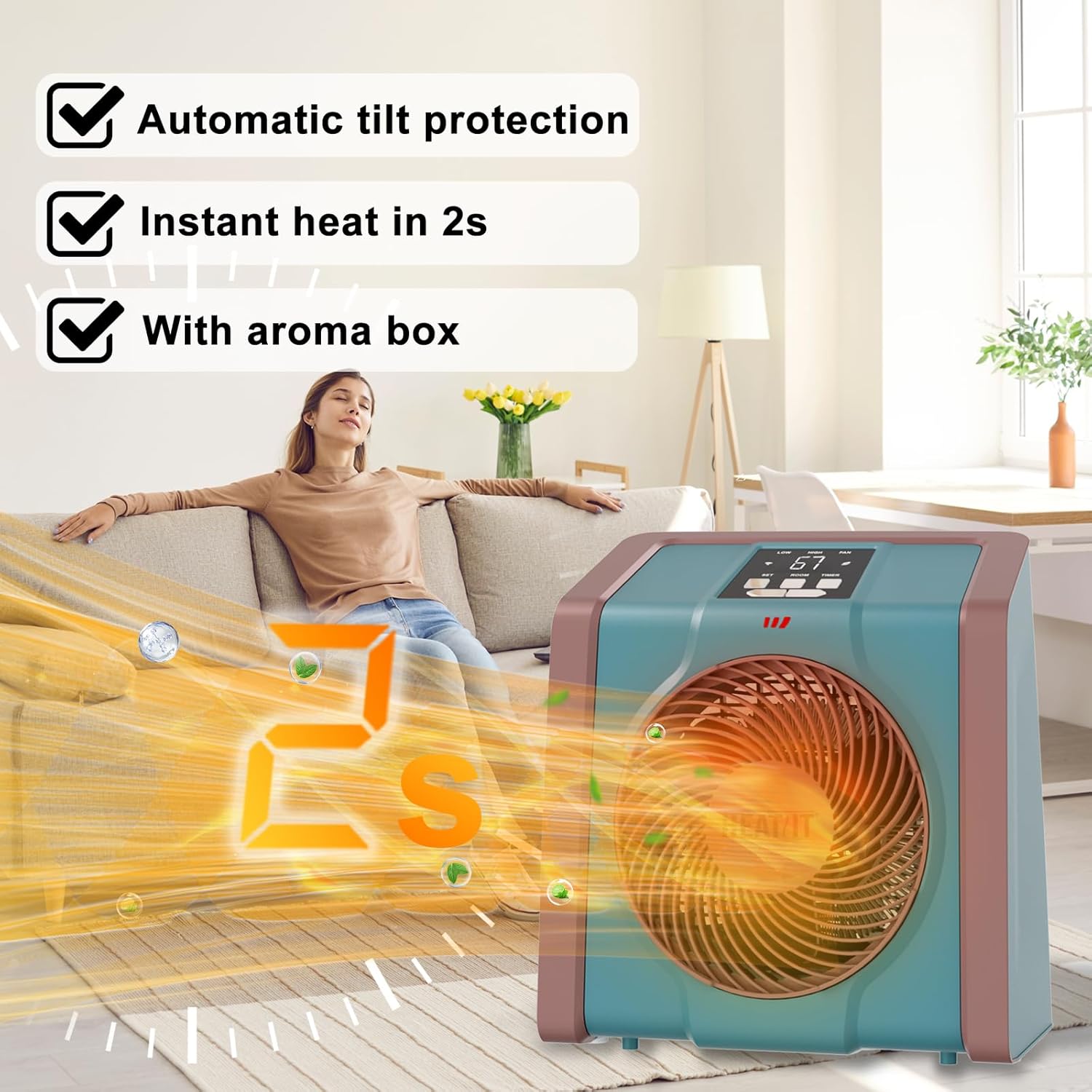 HEATIT Calentador de espacio para interiores, pantalla digital con termostato,...
