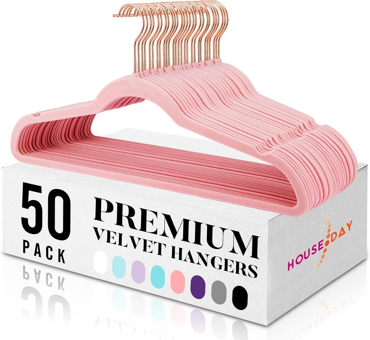 Paquete de 50 perchas de terciopelo rosa, perchas de fieltro antideslizantes,