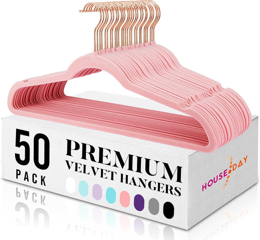 Paquete de 50 perchas de terciopelo rosa, perchas de fieltro antideslizantes,