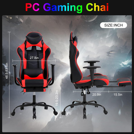 Silla para videojuegos, silla ergonómica para juegos con reposapiés reclinable,...