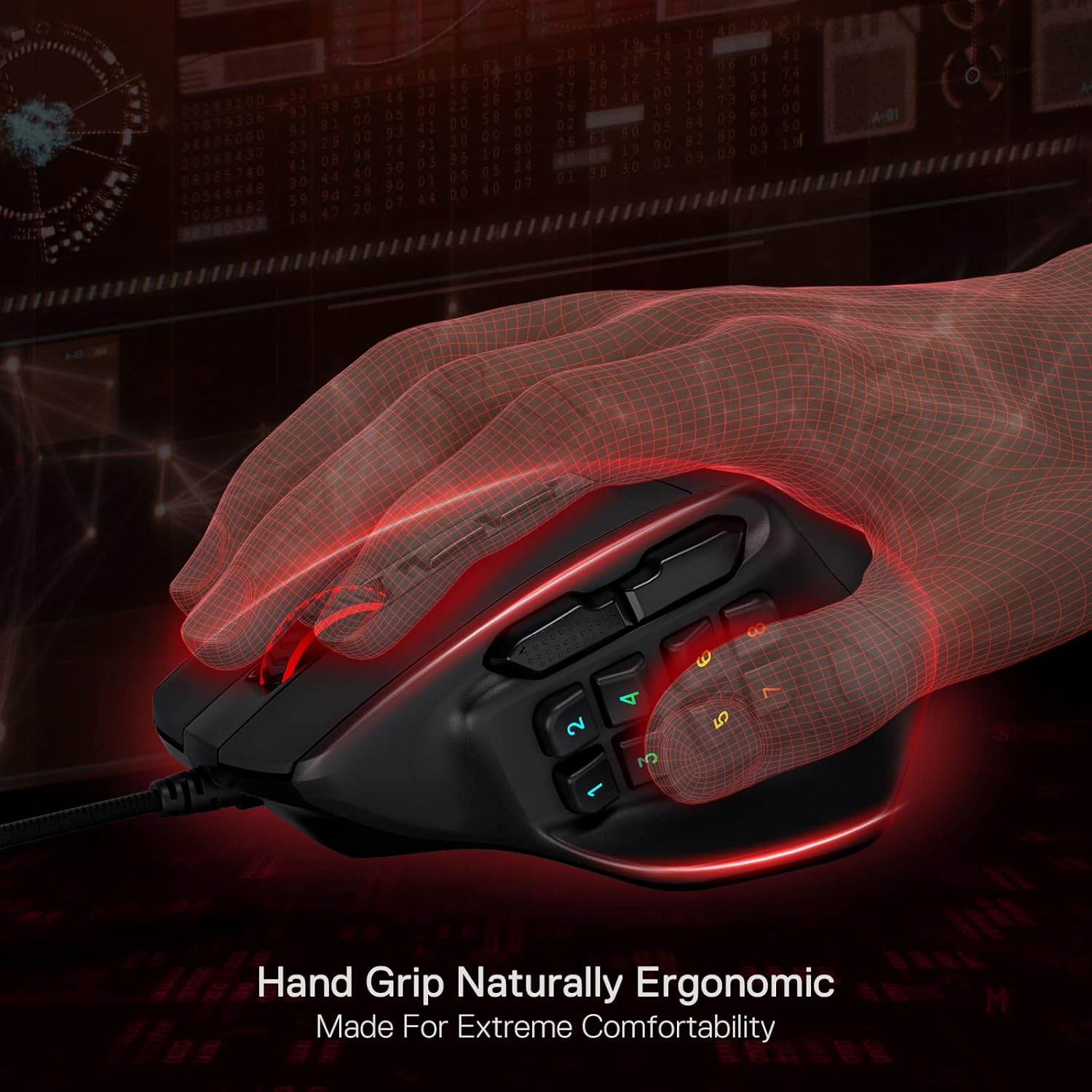 Redragon M811 Aatrox MMO Mouse para juegos, 15 botones programables con cable...