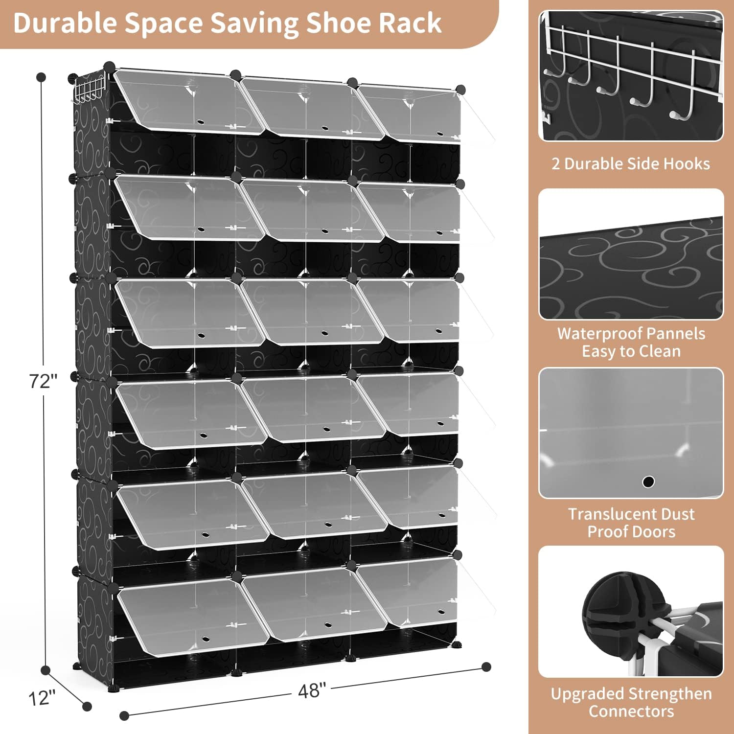 ROJASOP Organizador de zapatos portátil, 72 pares de zapatero cubierto,...