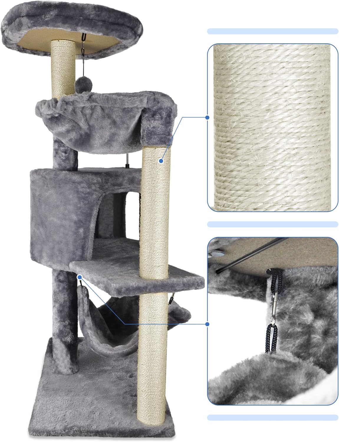 YUNIQUE Árbol para gatos con condominio para gatos y hamaca grande, gris