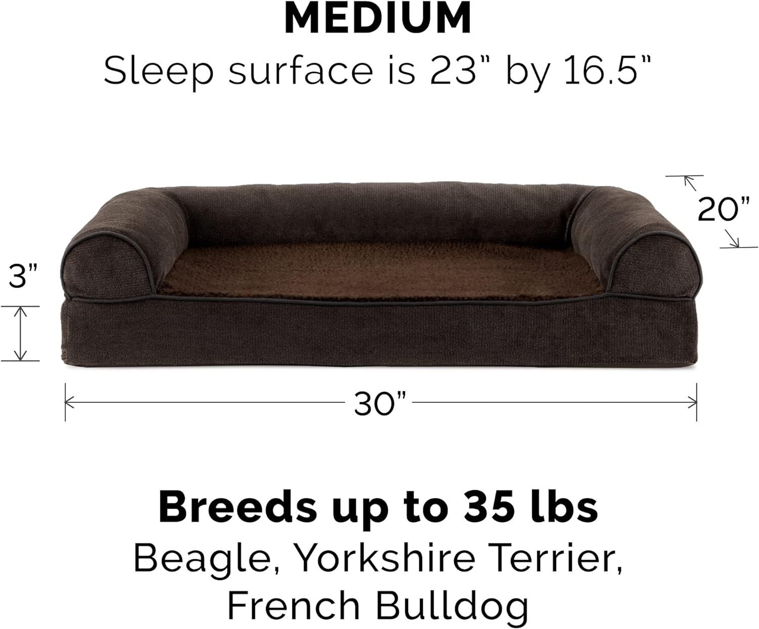 Cama ortopédica de espuma para perros, estilo sofá, de sherpa y chenilla,