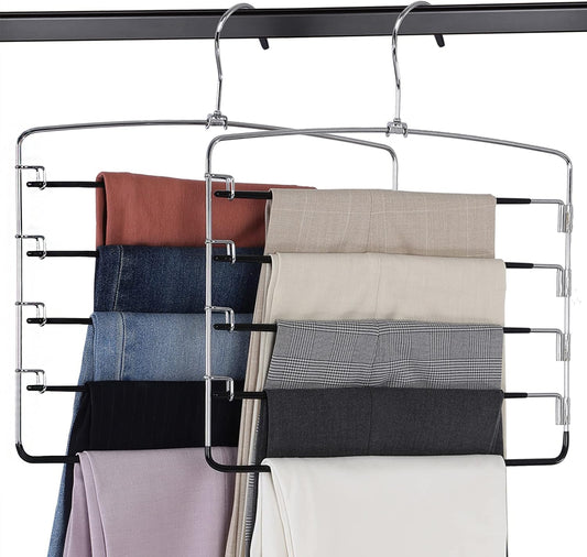 Perchas para pantalones de 2 piezas, organizadores de armario de 5 niveles y