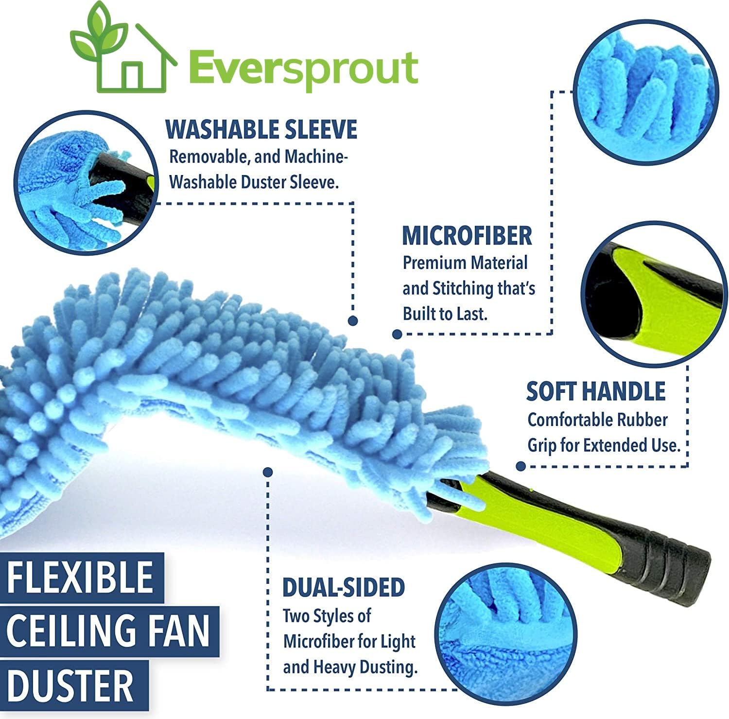 Plumero de microfibra flexible para techo y ventilador (el poste se vende por
