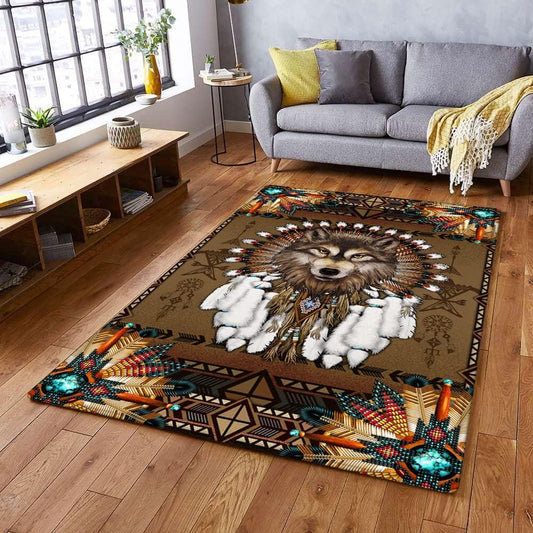 Alfombra de área, alfombra de espíritu de lobo nativo americano, THB2937R, de 5...