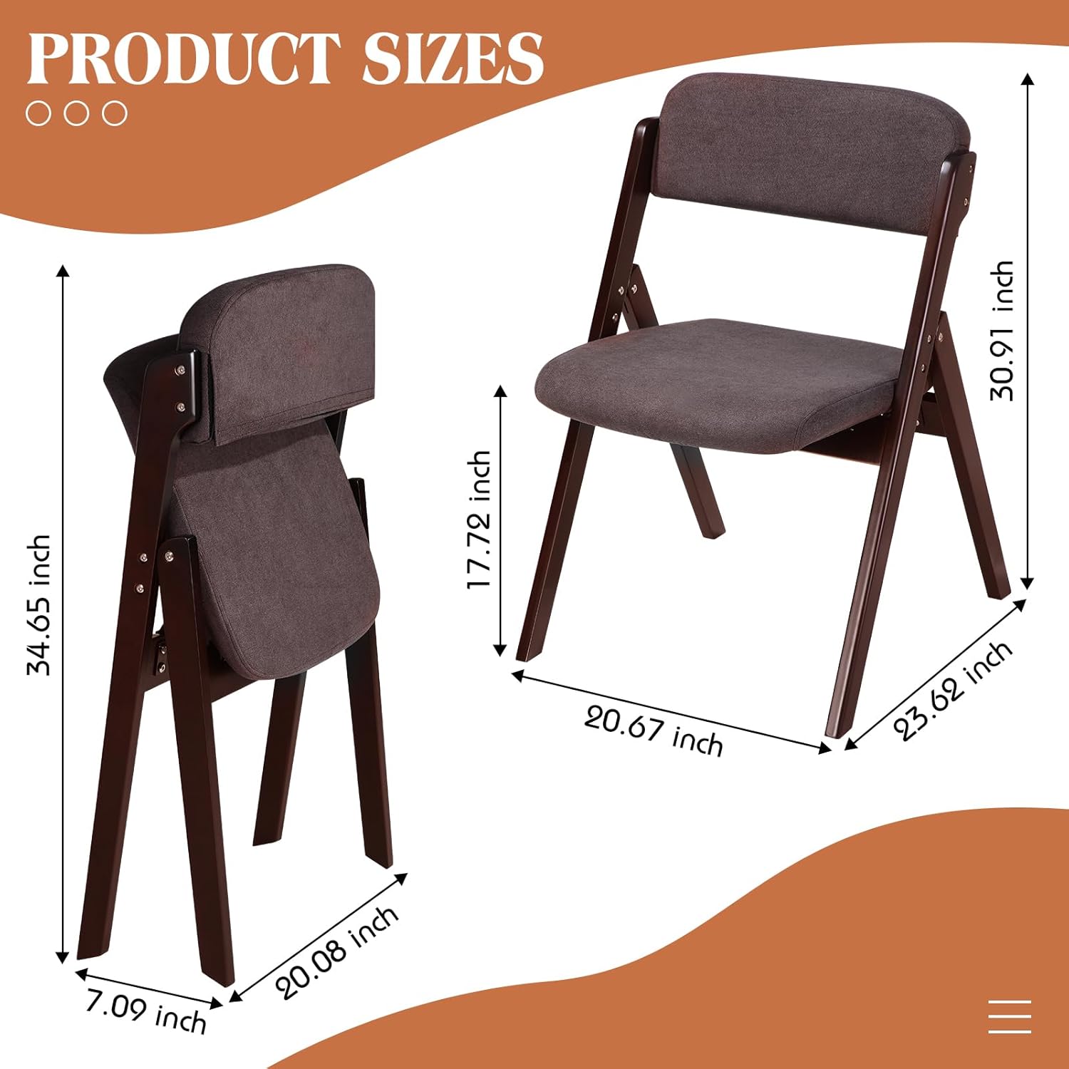 Kigley Paquete de 2 sillas de comedor plegables con asientos acolchados, sillas...