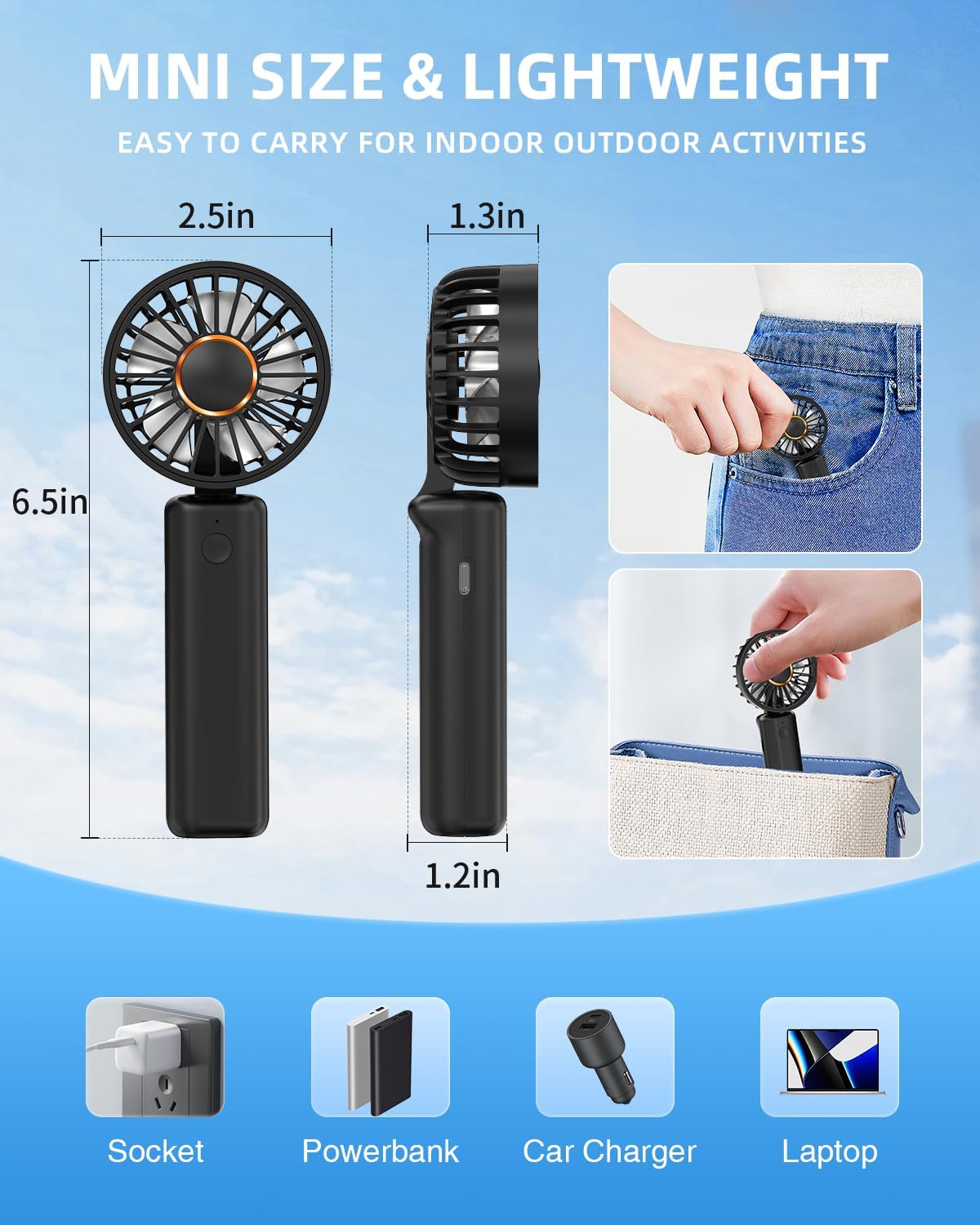 Ventilador de mano portátil, mini ventilador de escritorio plegable de 2000...