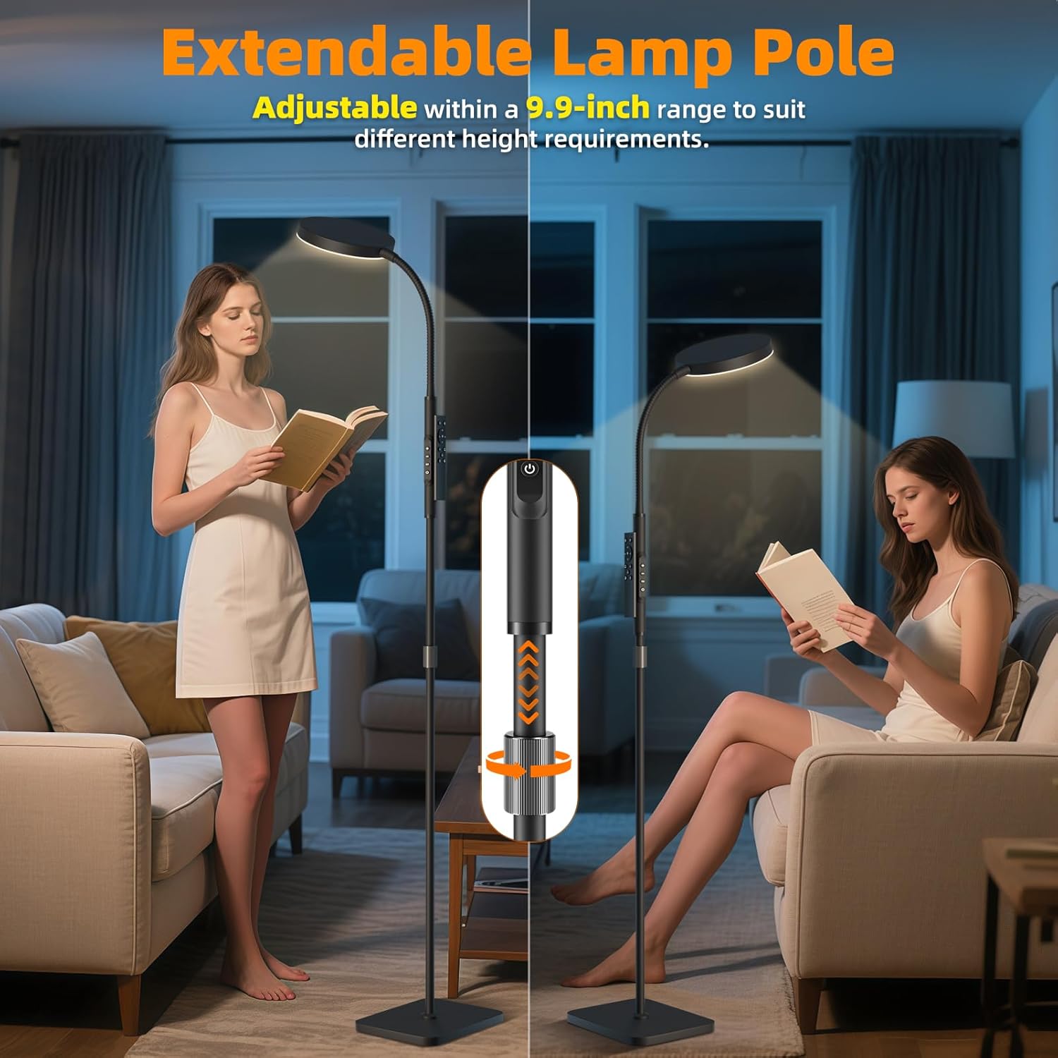 Lámpara De Pie De Altura Ajustable Para Sala De Estar, Dormitorio, 120 LED Súper Brillante