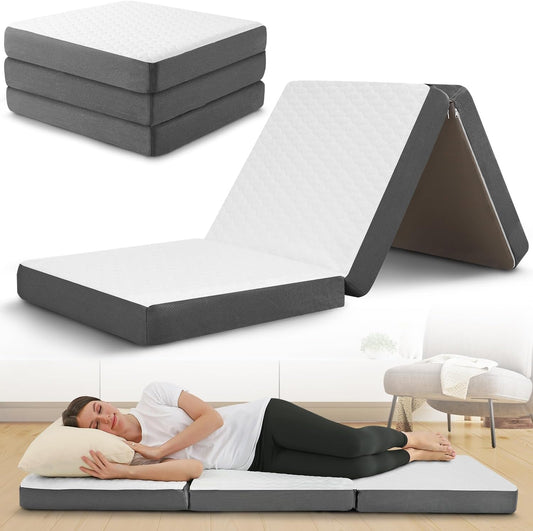 Colchón triple plegable con capa de espuma viscoelástica, colchón plegable