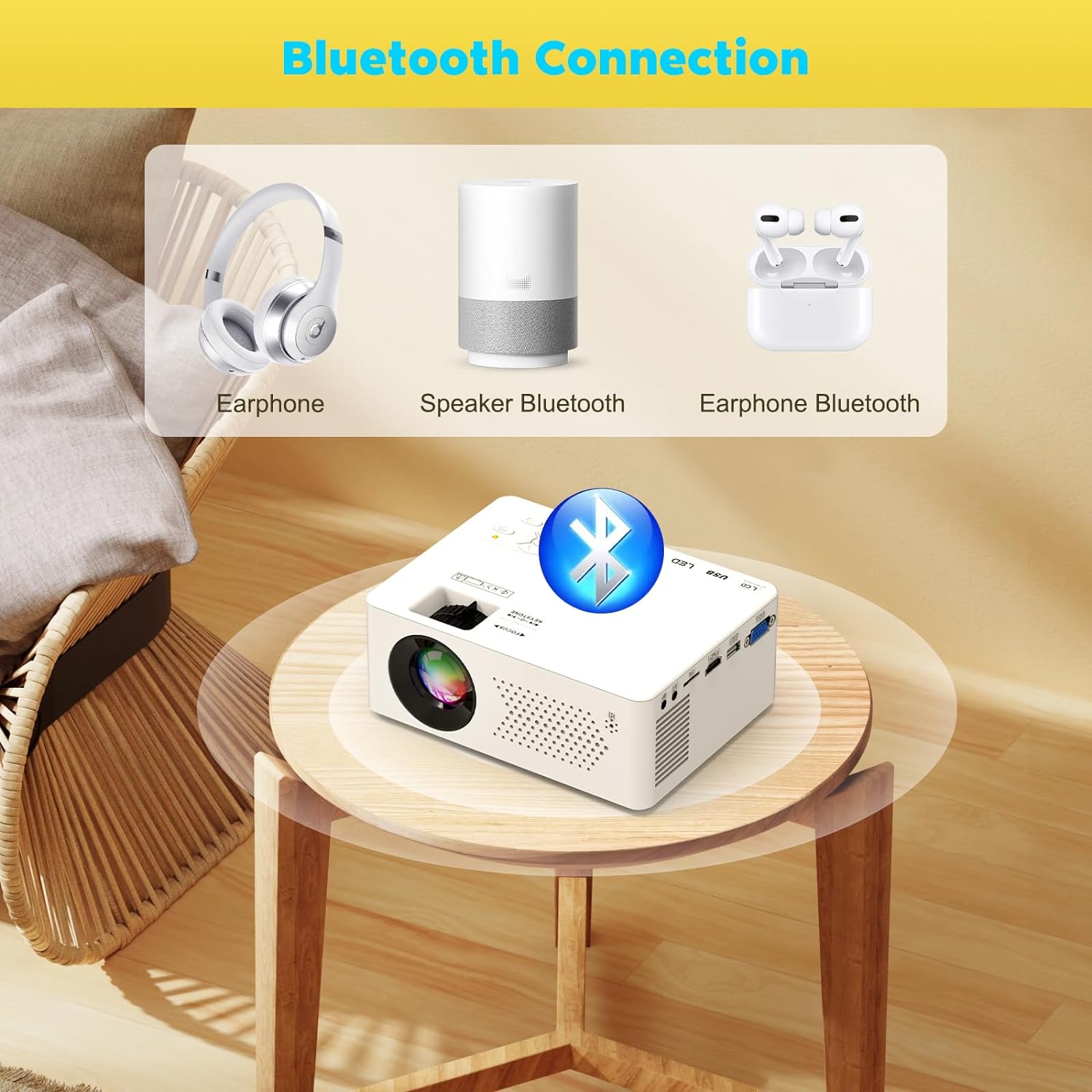 Mini proyector Bluetooth, Full HD 1080P compatible con proyector de películas...