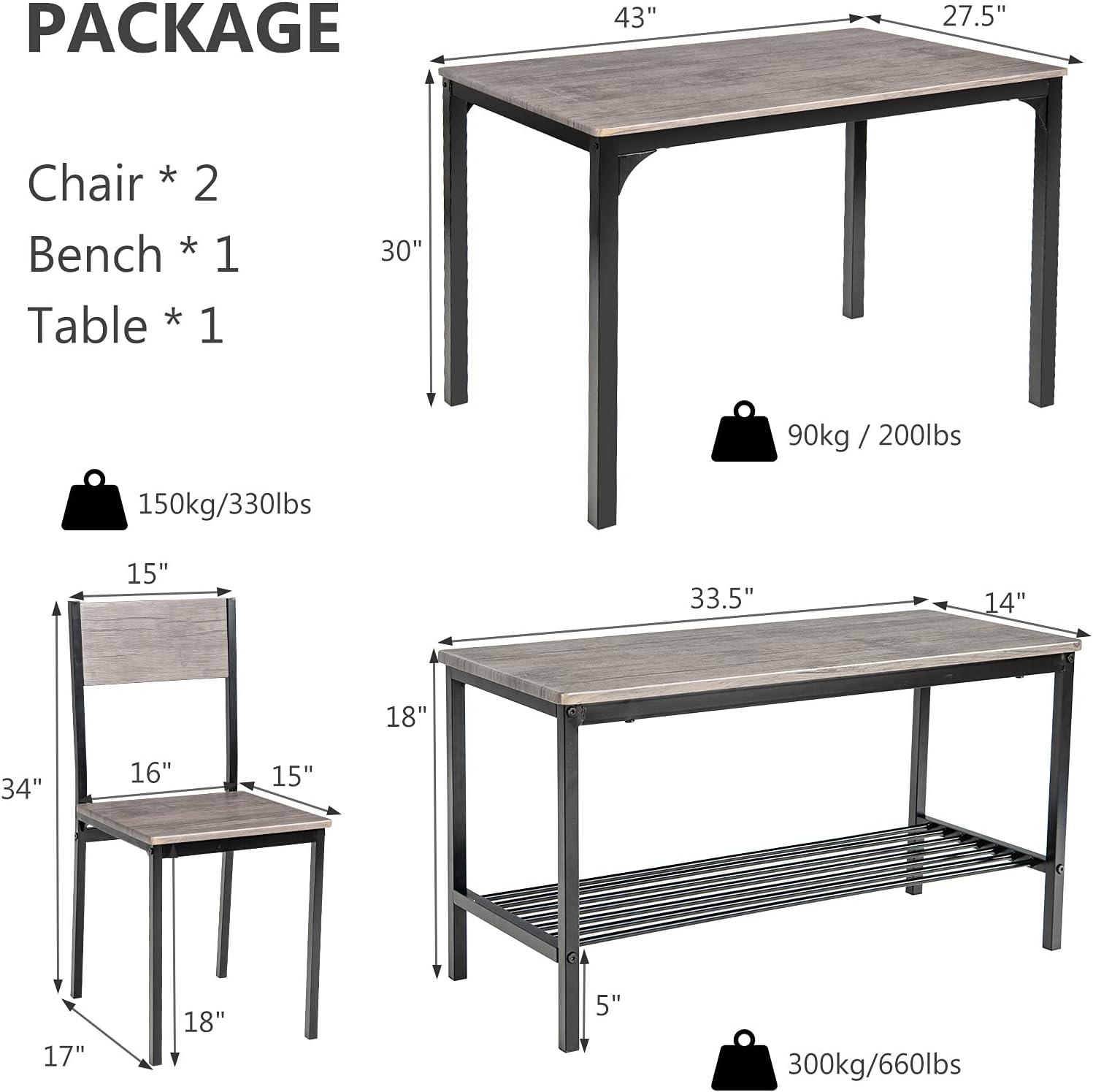 COSTWAY Juego de mesa de comedor de 4 piezas para 4, mesa de cocina con 1 banco