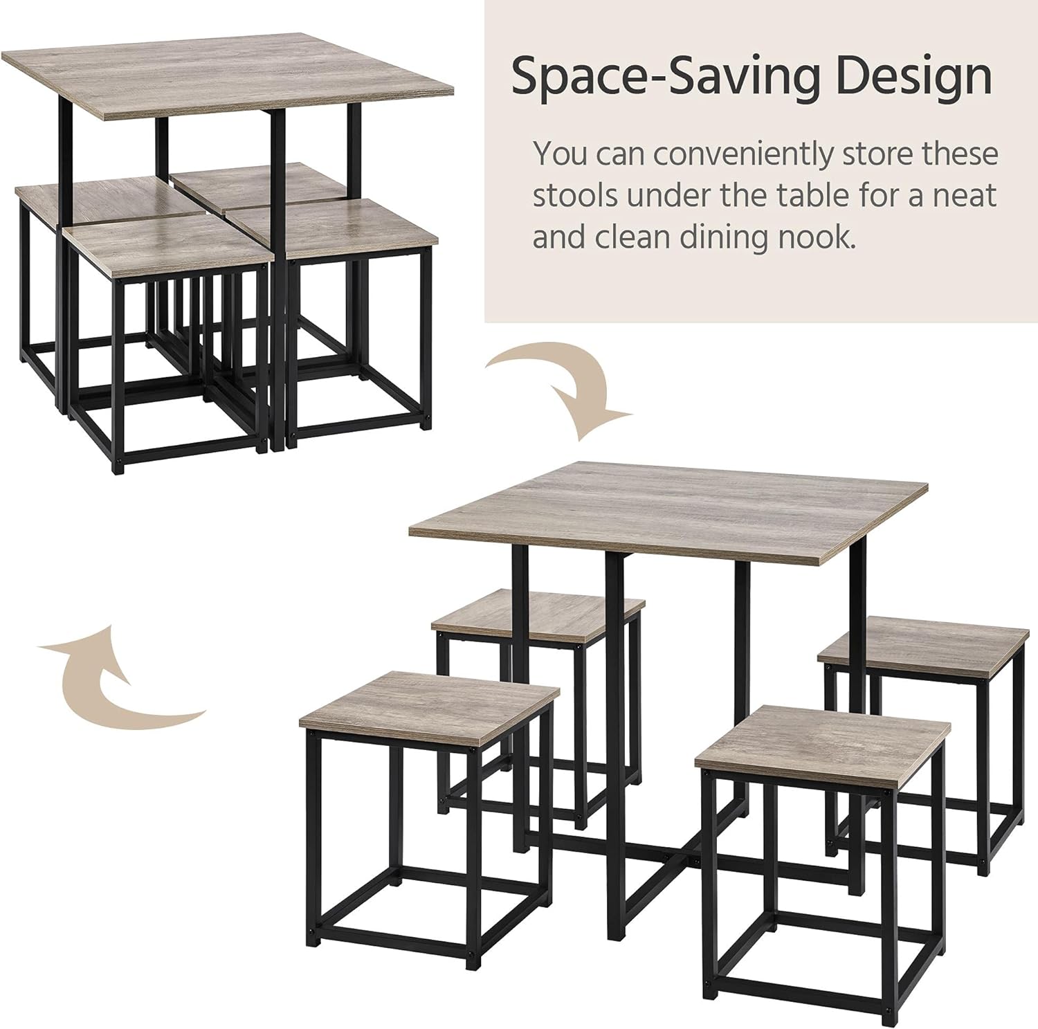 Juego de mesa de comedor de 5 piezas, juego de cocina industrial y sillas para