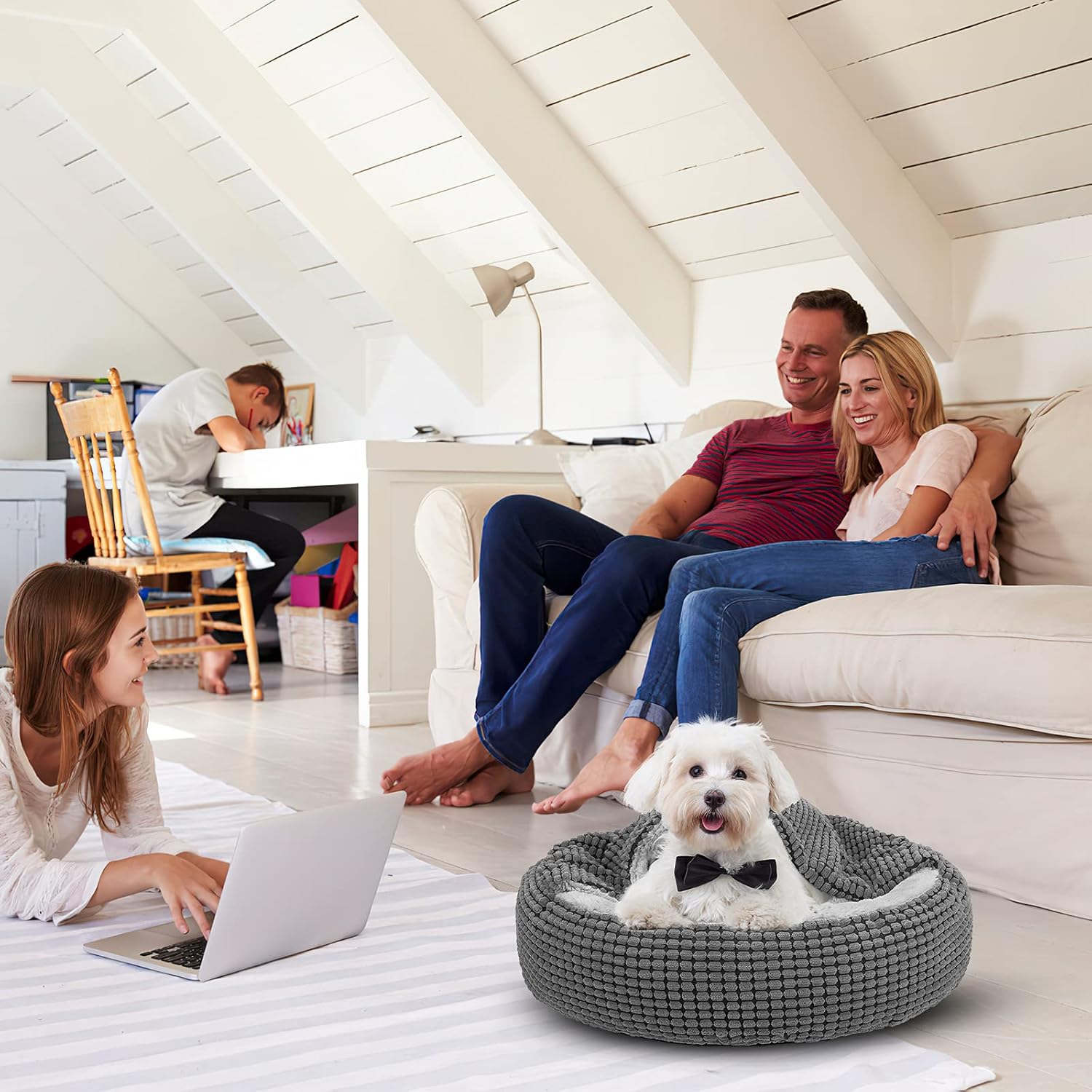 SIWA MARY Cama pequeña para perros con manta adjunta, acogedora cama tipo cueva...