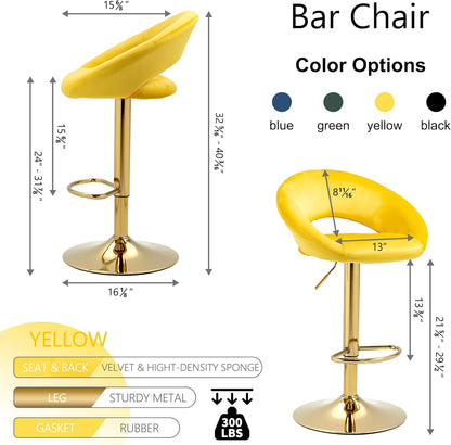 Juego de 2 taburetes de bar de terciopelo, taburetes de bar contemporáneos con