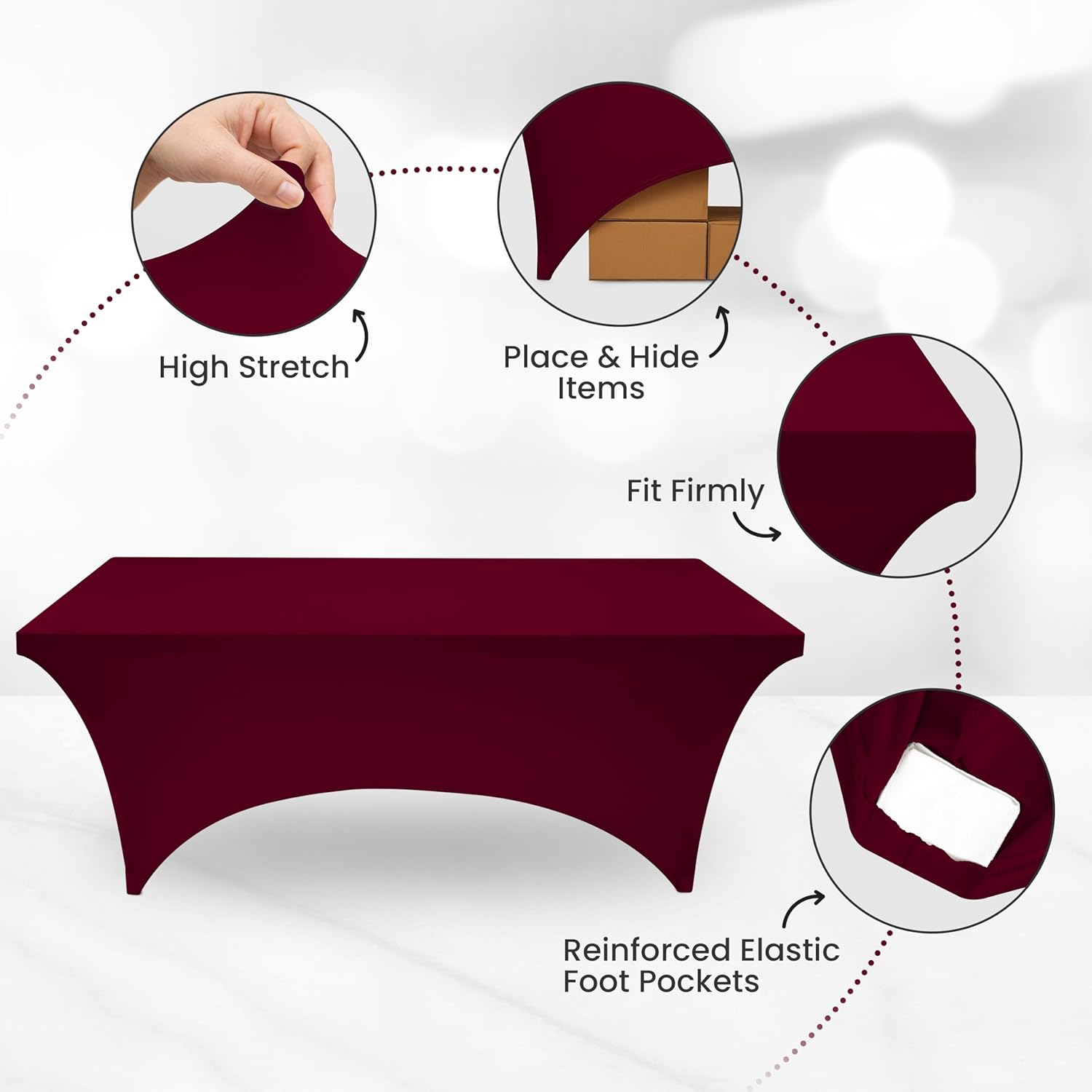 Utopia Kitchen Mantel rectangular de elastano de 6 pies 1 paquete, borgoña...