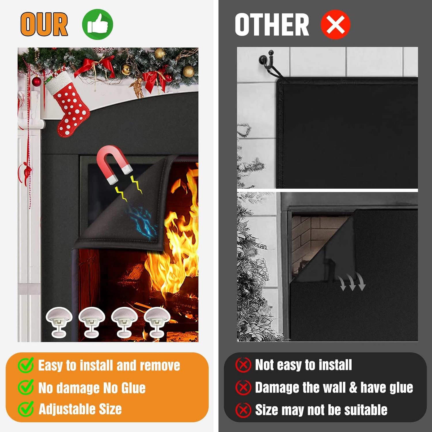 CADARA Funda magnética para chimenea, manta bloqueadora de chimenea detiene la...