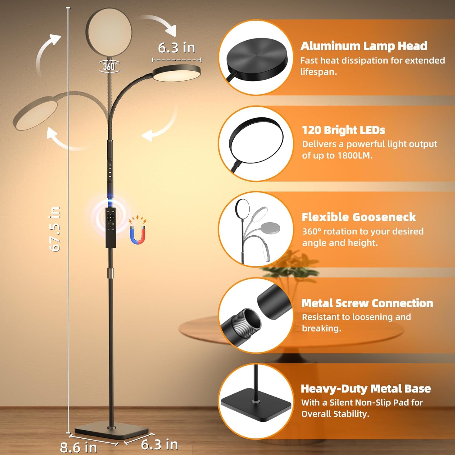 Lámpara De Pie De Altura Ajustable Para Sala De Estar, Dormitorio, 120 LED Súper Brillante