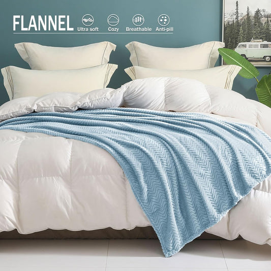 Exclusivo Mezcla Manta de forro polar azul claro para sofá cama, manta súper...