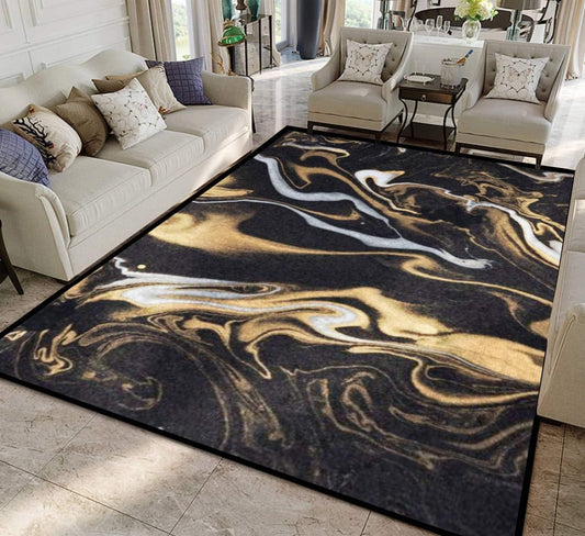 Alfombra de papel de tinta de mármol negro plateado dorado alfombras suaves...