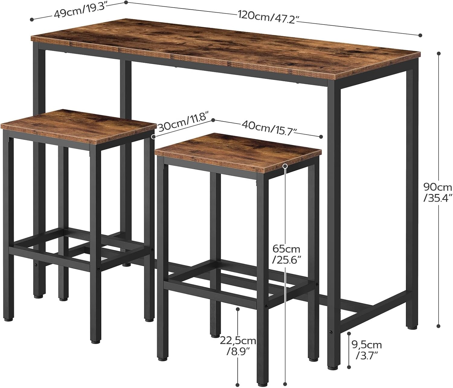 HOOBRO Juego de mesa y sillas de bar, mesa rectangular de 47.2 pulgadas con 2...