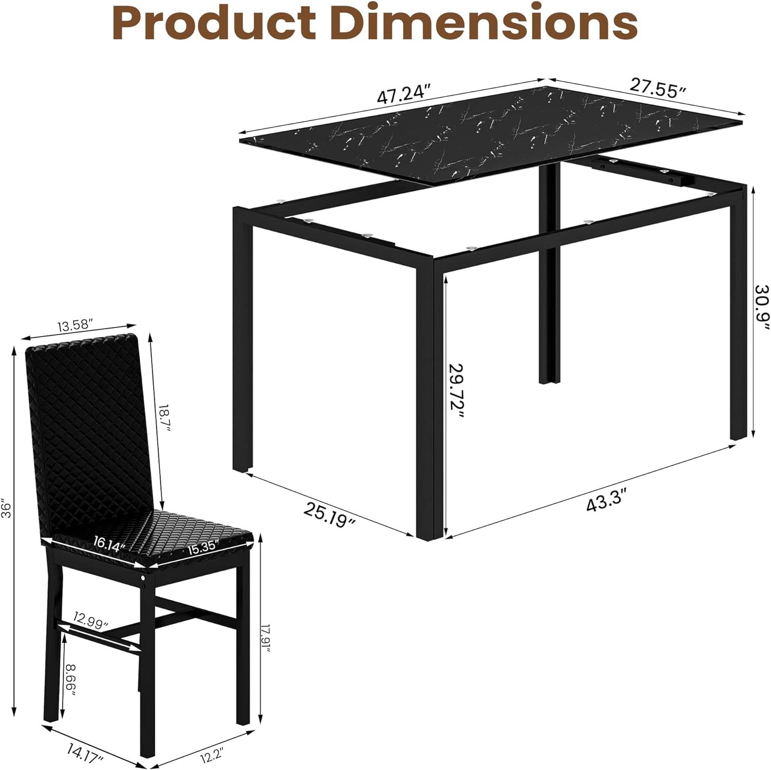 Juego de mesa de comedor de 5 piezas, mesa de cocina de cristal con 4 sillas de