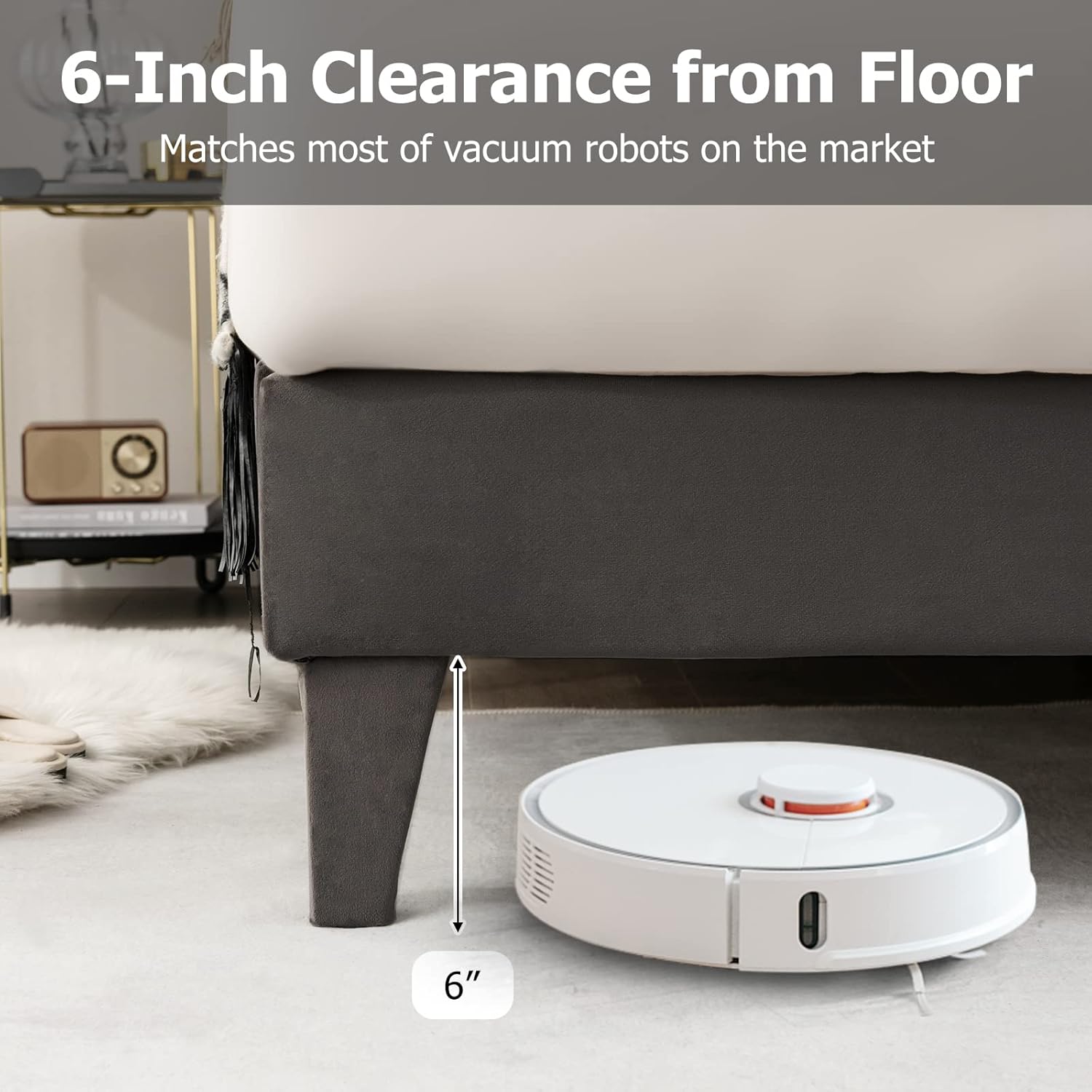 KOMFOTT Base de cama tapizada tamaño matrimonial, base de cama de plataforma...