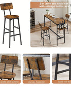 Bar Table and Chairs Set, Industrial Bar Stools Set for 2 with Collapsible Wine