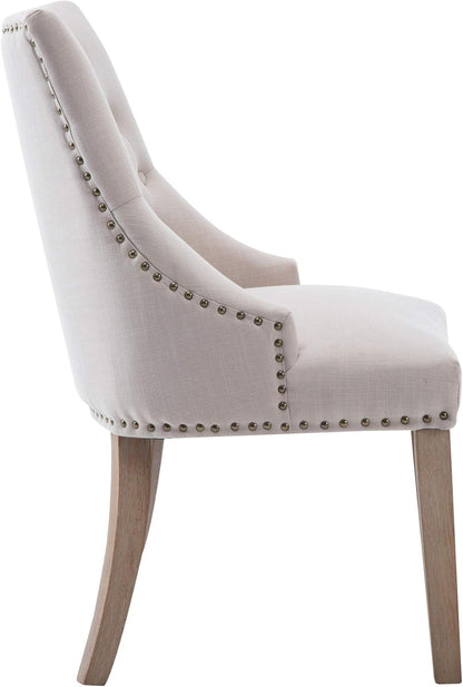 NOBPEINT Silla de comedor de tela beige acolchada para ocio, ribete clavado,...