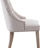 NOBPEINT Silla de comedor de tela beige acolchada para ocio, ribete clavado,...