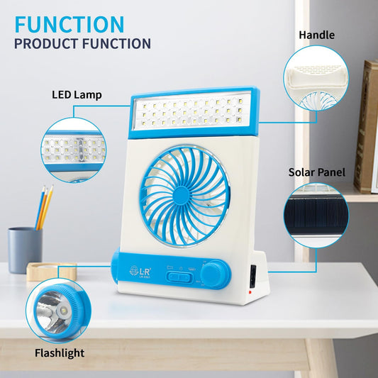 Ventilador solar de mesa 3 en 1 con lámpara LED para cuidar los ojos, linterna...