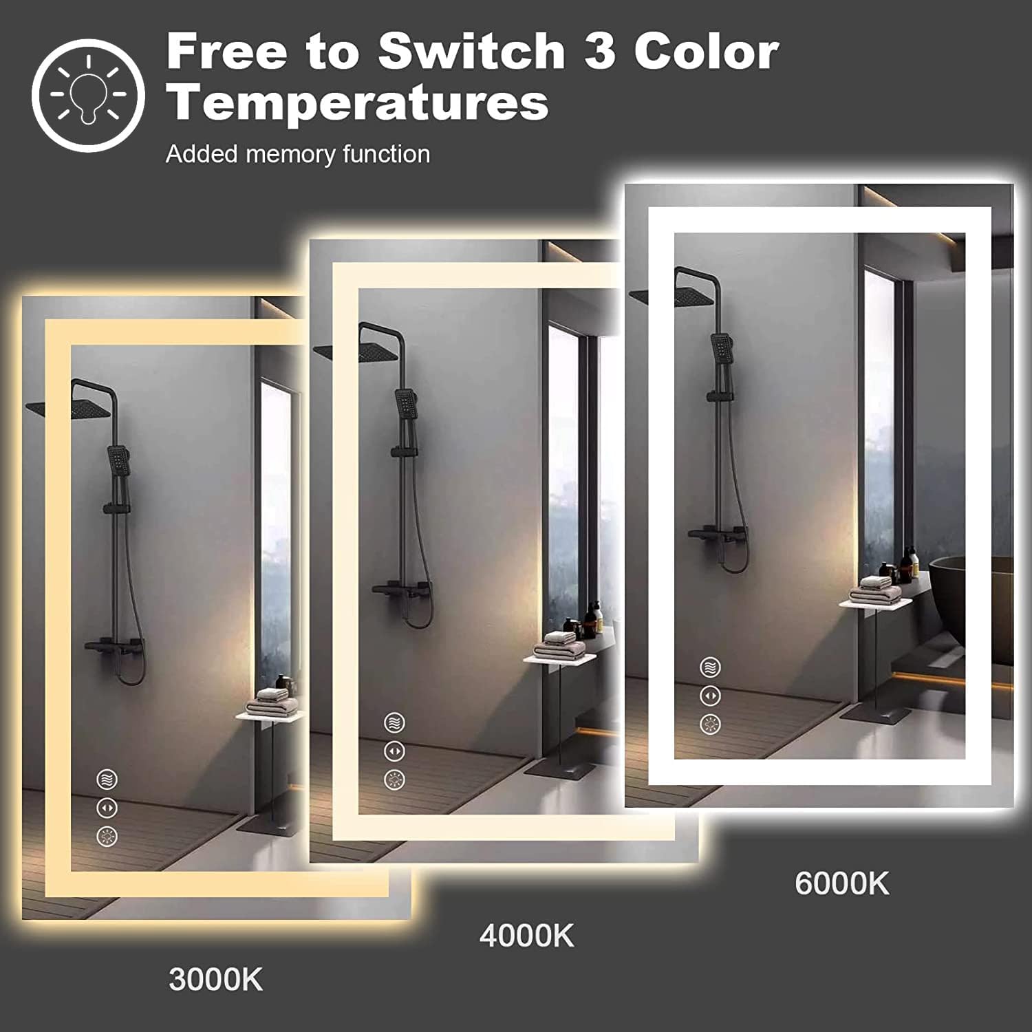 Amorho Espejo de baño LED de 48 x 30 pulgadas con luz frontal y retroiluminada,...