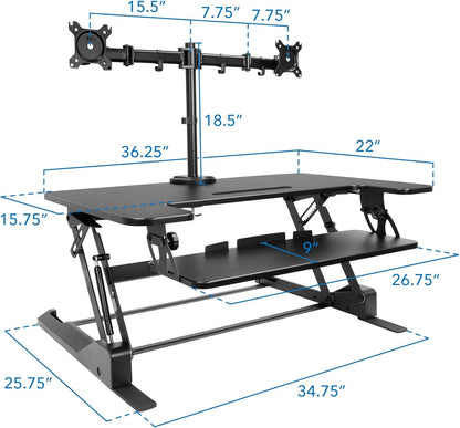 Mount-It! Convertidor de escritorio de pie para monitor doble, 2 soportes de