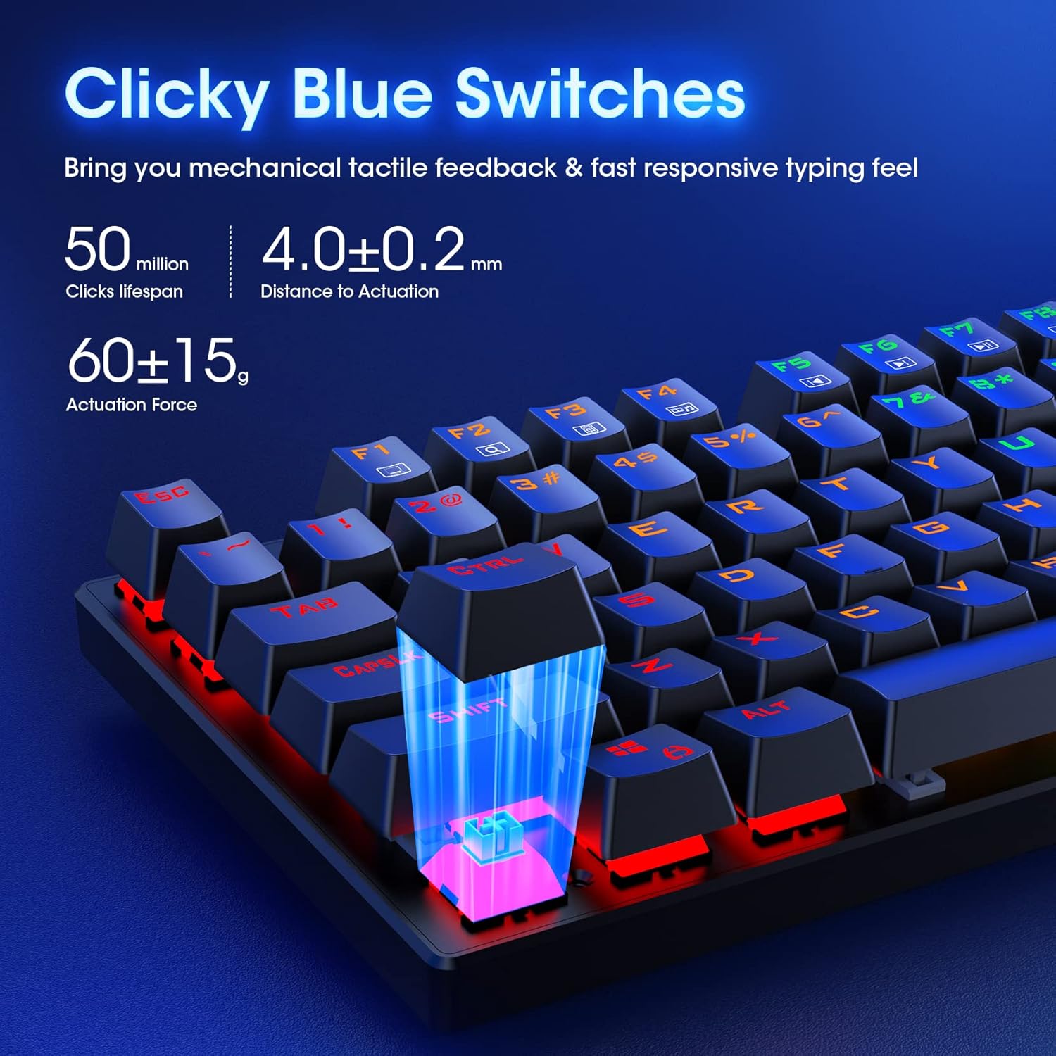 RisoPhy Teclado mecánico para juegos, RGB de 104 teclas ultradelgado con...