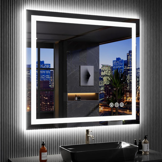 Loaao Espejo de baño con LED y luces, 40 x 36 pulgadas, antiempañamiento,...