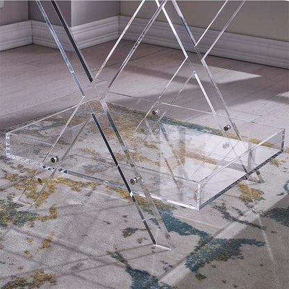 Mesa rectangular de acrílico con almacenamiento de 2 niveles, transparente,