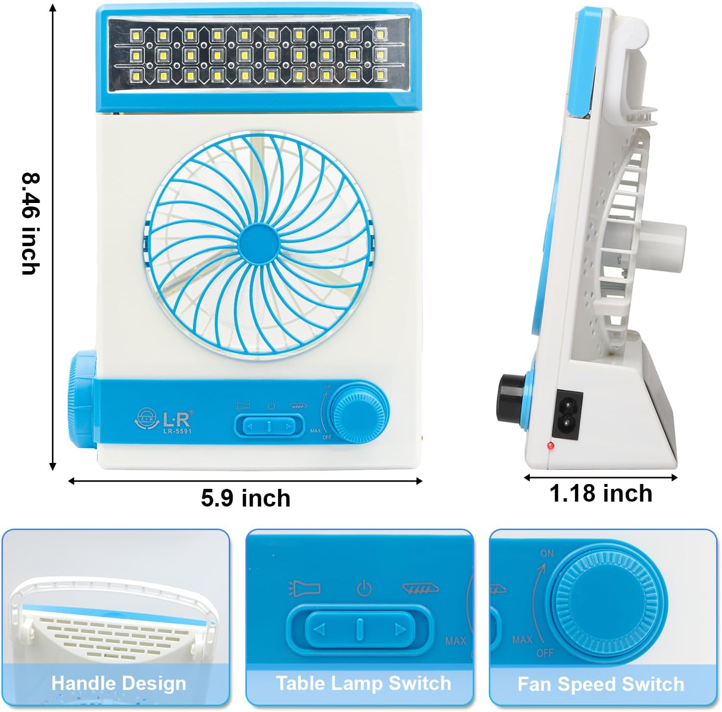 Ventilador solar de mesa 3 en 1 con lámpara LED para cuidar los ojos, linterna...