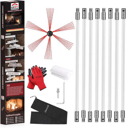 Kit de limpieza de chimenea de 33 pies, kit de limpieza de chimenea con 10...