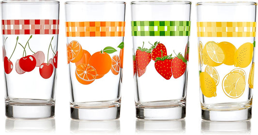 Libbey Juego de 4 vasos de jugo vintage, coloridos y retro con diseño de...