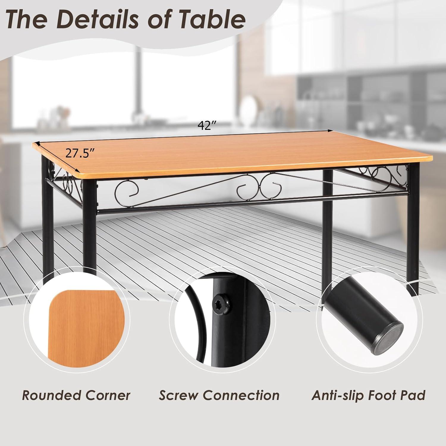 COSTWAY Juego de mesa de comedor para 4, juego de comedor rectangular con