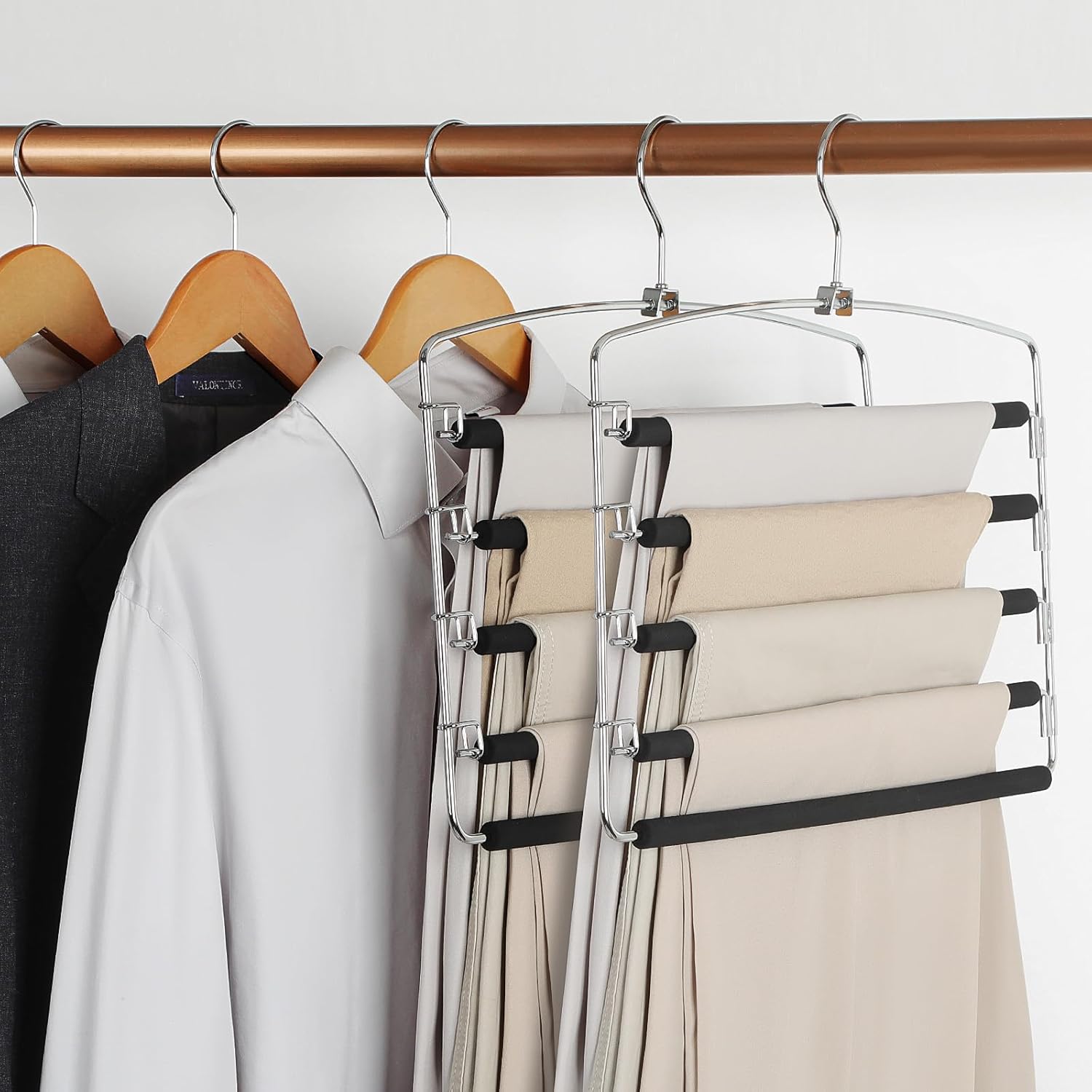 Perchas para pantalones que ahorran espacio, paquete de 2 organizadores de