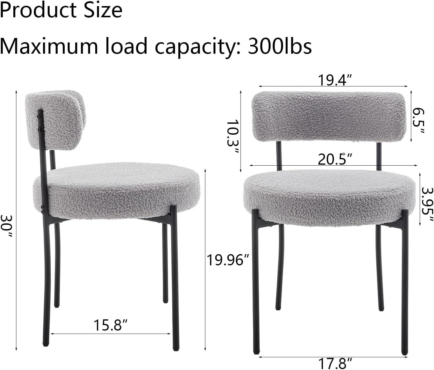 Boucle Juego de 4 sillas de comedor tapizadas con patas de metal negro, sillas