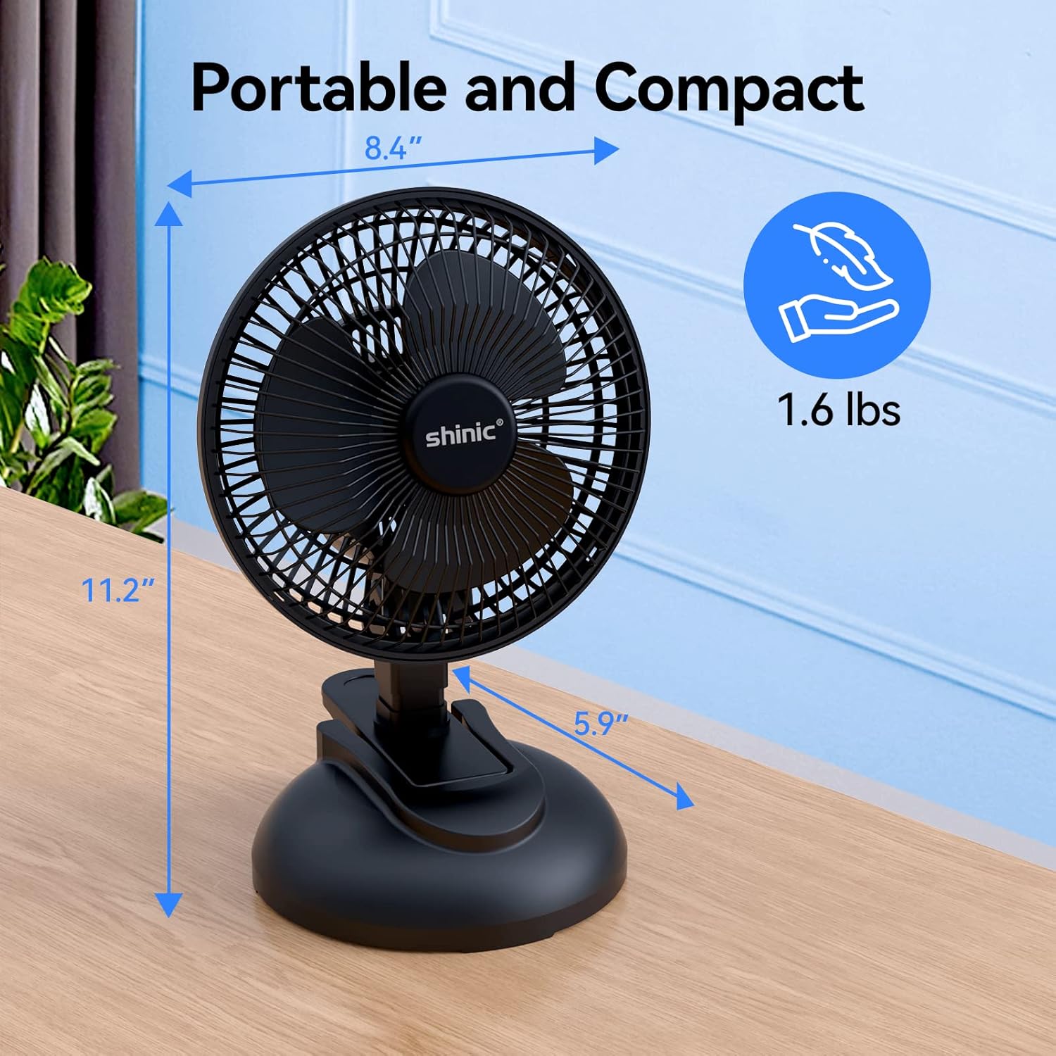 shinic Ventilador de clip de 6 pulgadas con abrazadera fuerte, potente flujo de...